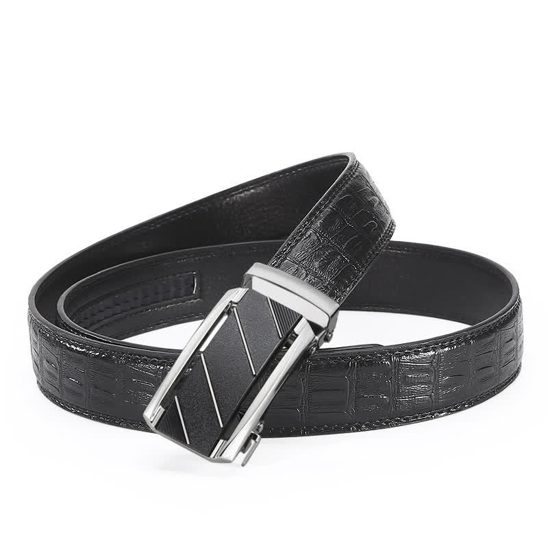 Men's Black & Silver Crocodile Print Automatic Buckle Leather Belt - image 3