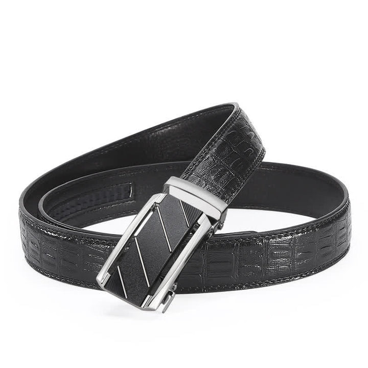Men's Black & Silver Crocodile Print Automatic Buckle Leather Belt - image 3