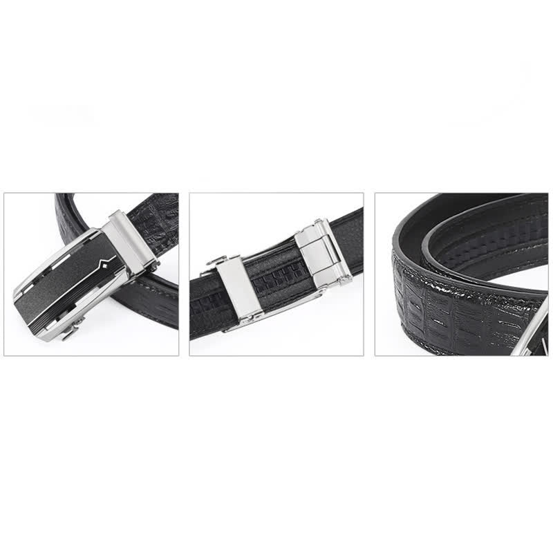 Men's Black & Silver Crocodile Print Automatic Buckle Leather Belt - image 6