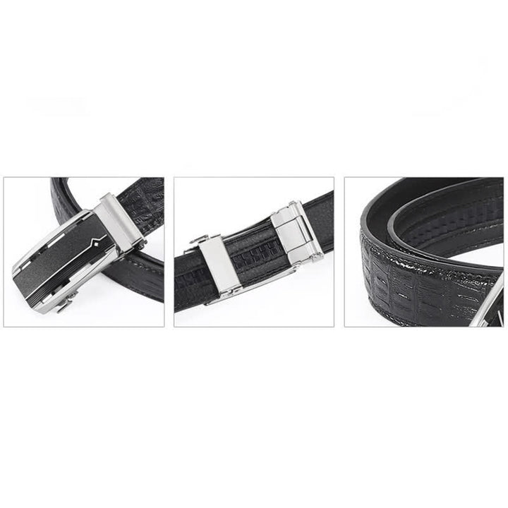 Men's Black & Silver Crocodile Print Automatic Buckle Leather Belt - image 6