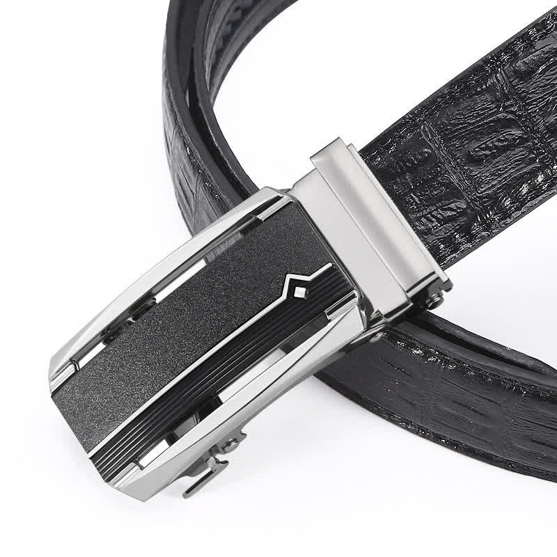 Men's Black & Silver Crocodile Print Automatic Buckle Leather Belt - image 4