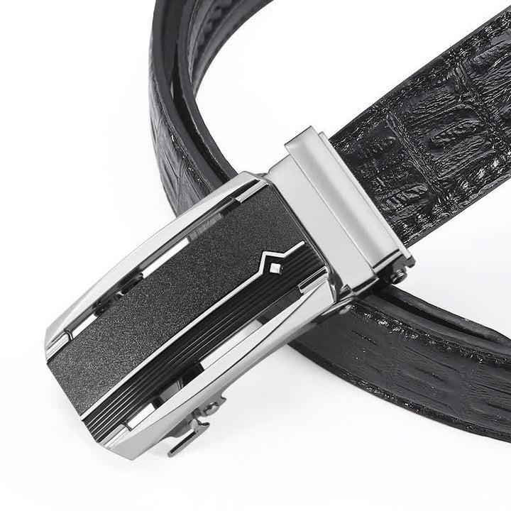 Men's Black & Silver Crocodile Print Automatic Buckle Leather Belt - image 4