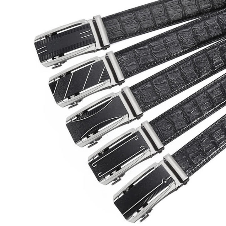 Men's Black & Silver Crocodile Print Automatic Buckle Leather Belt - image 1