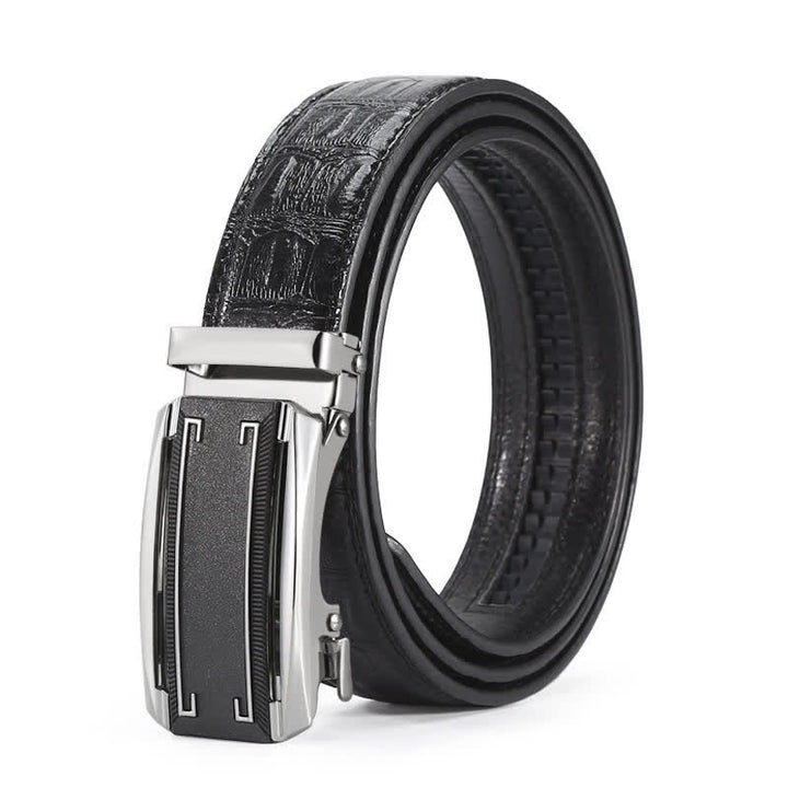 Men's Black & Silver Crocodile Print Automatic Buckle Leather Belt - Style #2 - 42 - image 7