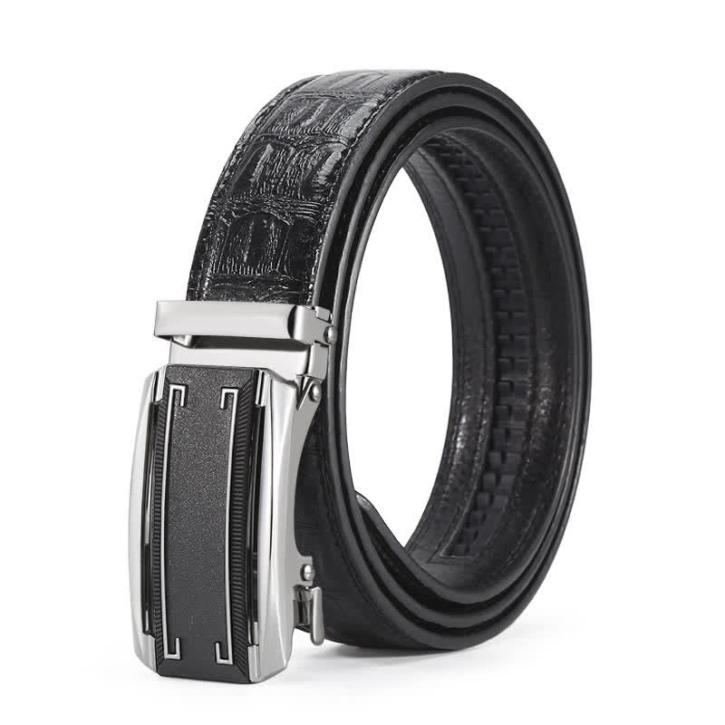 Men's Black & Silver Crocodile Print Automatic Buckle Leather Belt - Style #2 - 42 - image 7