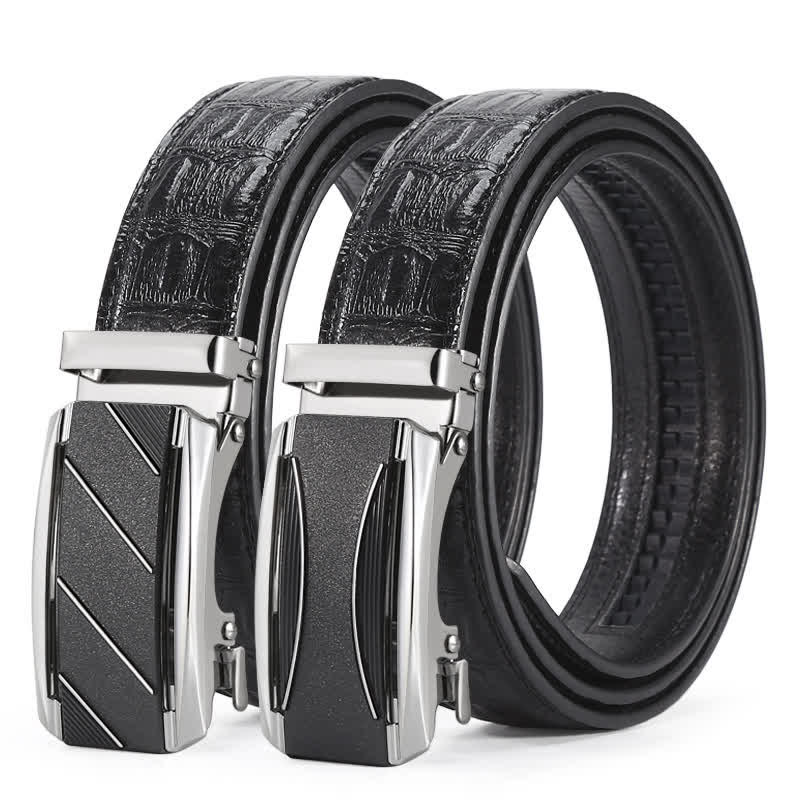 Men's Black & Silver Crocodile Print Automatic Buckle Leather Belt - image 0