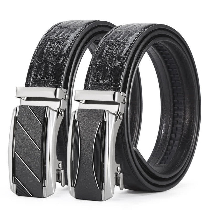 Men's Black & Silver Crocodile Print Automatic Buckle Leather Belt - image 0