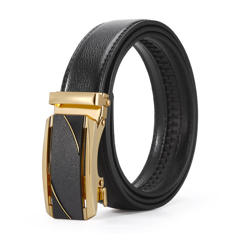 Men's Black & Gold Line Automatic Buckle Leather Belt - Style #4 - 42 - image 7