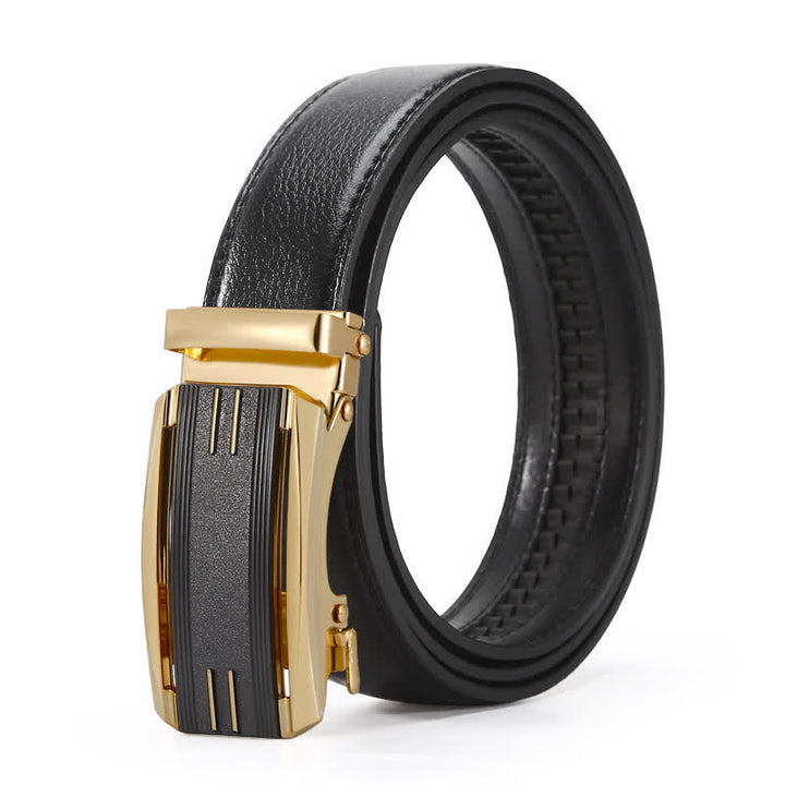 Men's Black & Gold Line Automatic Buckle Leather Belt - Style #5 - 42 - image 8