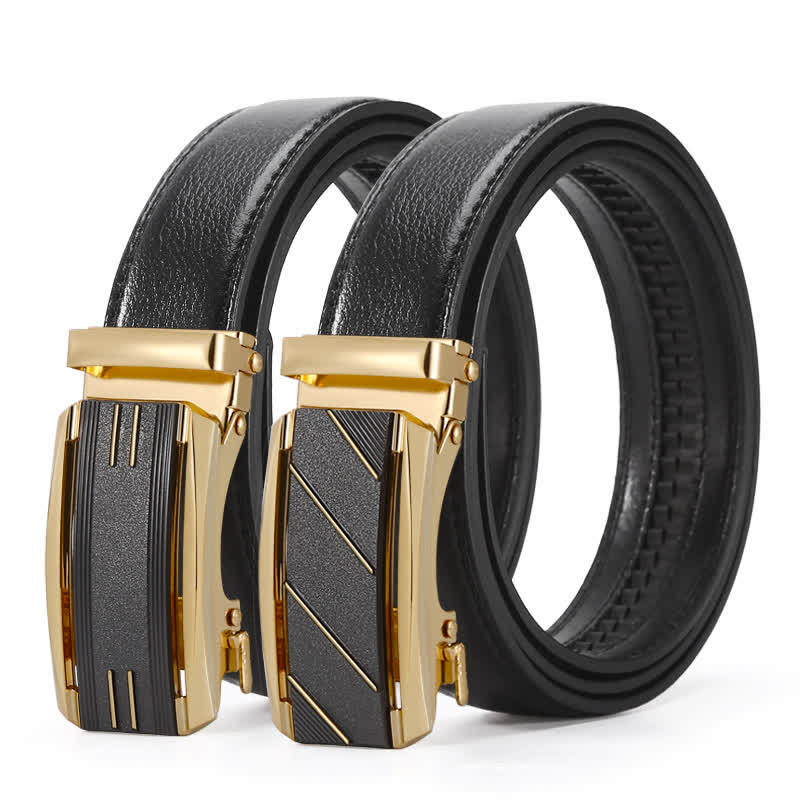 Men's Black & Gold Line Automatic Buckle Leather Belt - image 0