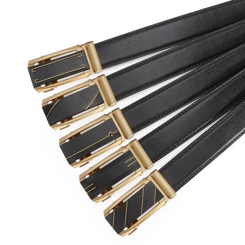 Men's Black & Gold Line Automatic Buckle Leather Belt - image 1