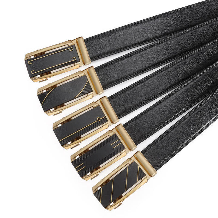 Men's Black & Gold Line Automatic Buckle Leather Belt - image 1