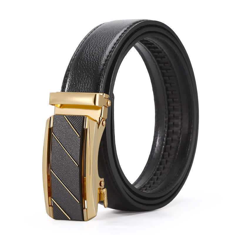 Men's Black & Gold Line Automatic Buckle Leather Belt - Style #2 - 42 - image 5