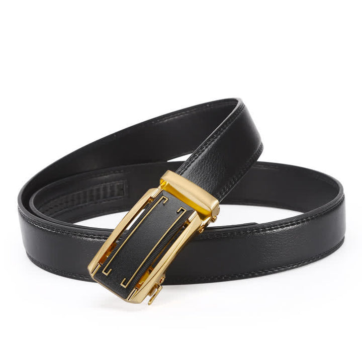 Men's Black & Gold Line Automatic Buckle Leather Belt - image 3