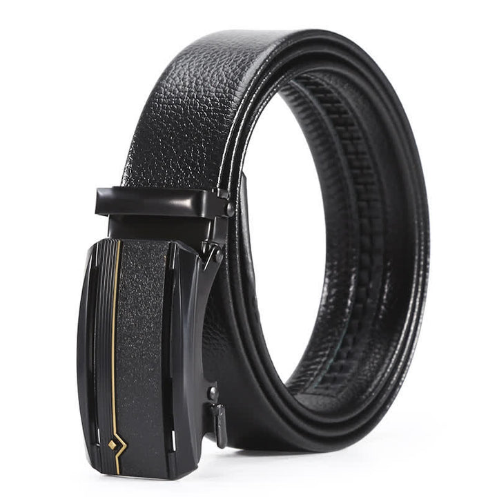 Men's Full Black Gold Line Automatic Buckle Leather Belt - Style #2 - 42 - image 5