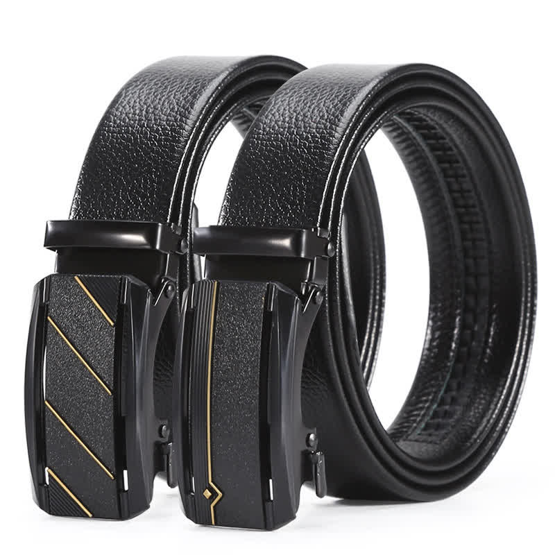 Men's Full Black Gold Line Automatic Buckle Leather Belt - image 0