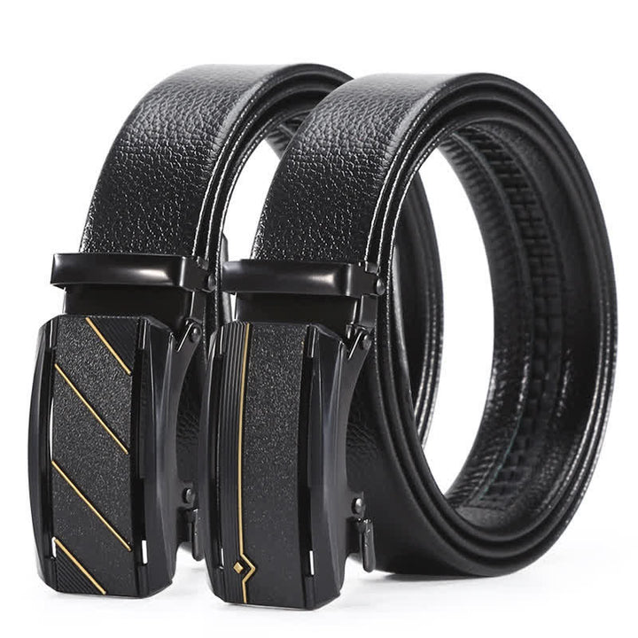 Men's Full Black Gold Line Automatic Buckle Leather Belt - image 0