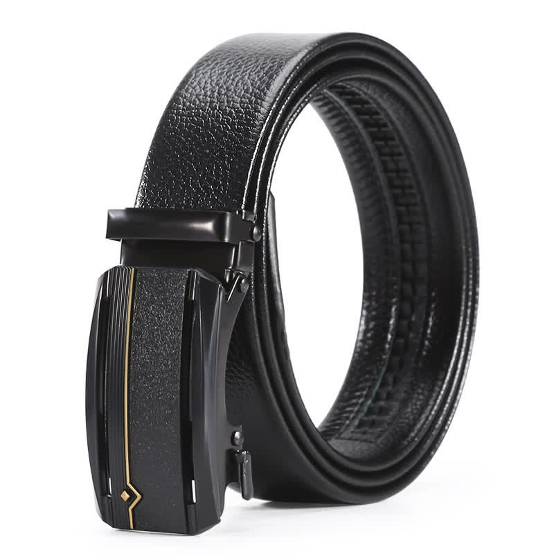 Men's Full Black Gold Line Automatic Buckle Leather Belt - Style #2 - 42 - image 5