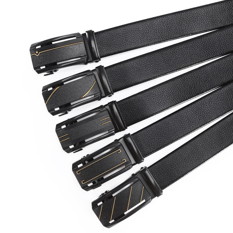 Men's Full Black Gold Line Automatic Buckle Leather Belt - image 1