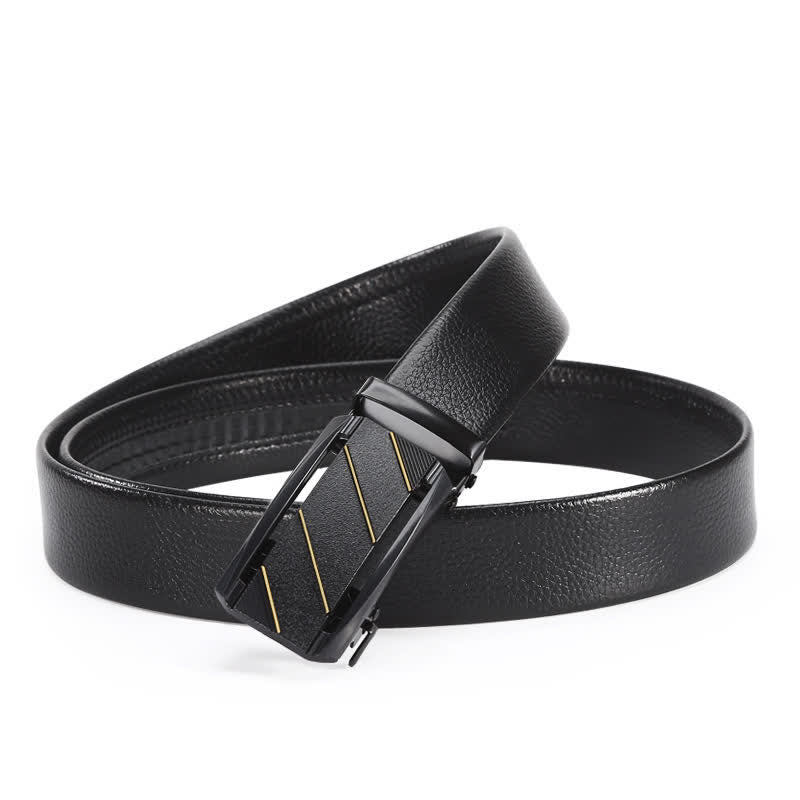 Men's Full Black Gold Line Automatic Buckle Leather Belt - image 3