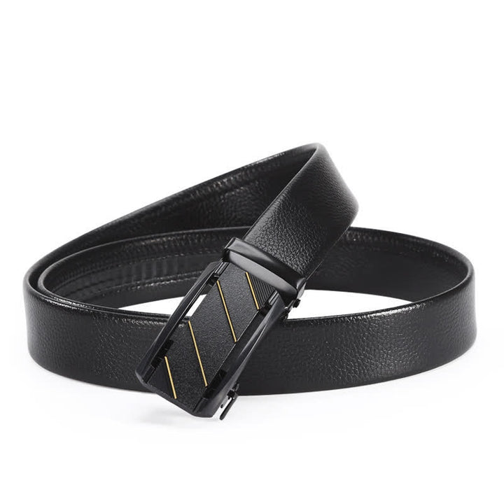 Men's Full Black Gold Line Automatic Buckle Leather Belt - image 3