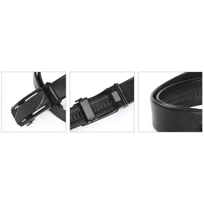 Men's Full Black Gold Line Automatic Buckle Leather Belt - image 4