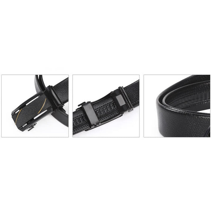 Men's Full Black Gold Line Automatic Buckle Leather Belt - image 4