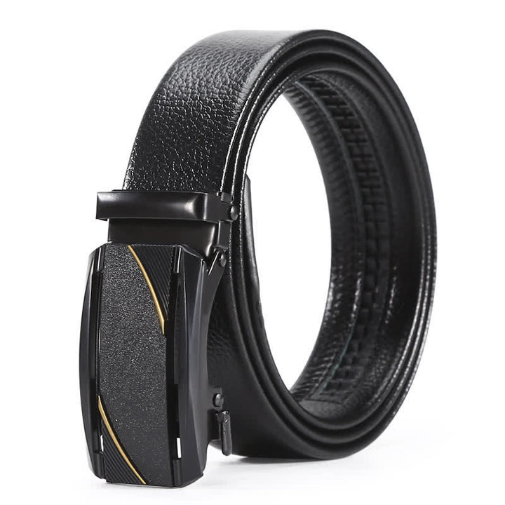 Men's Full Black Gold Line Automatic Buckle Leather Belt - Style #3 - 42 - image 6
