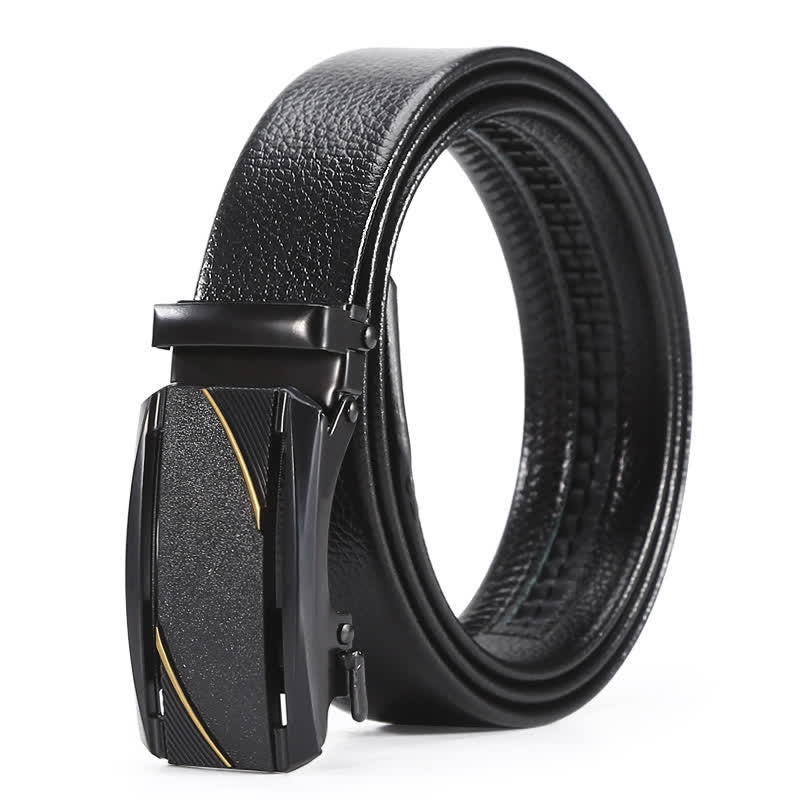 Men's Full Black Gold Line Automatic Buckle Leather Belt - Style #3 - 42 - image 6