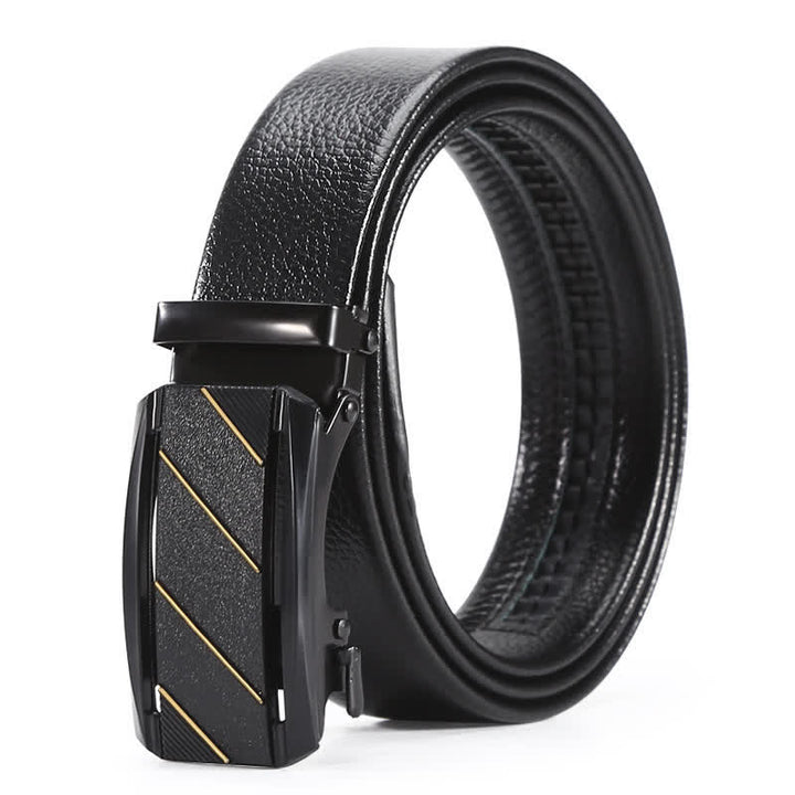 Men's Full Black Gold Line Automatic Buckle Leather Belt - Style #1 - 42 - image 2