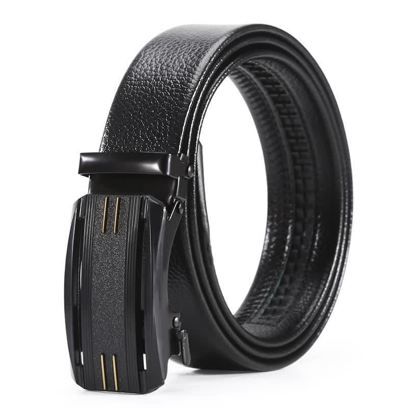 Men's Full Black Gold Line Automatic Buckle Leather Belt - Style #5 - 42 - image 8