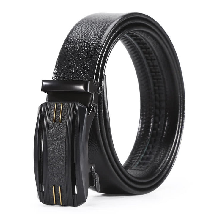 Men's Full Black Gold Line Automatic Buckle Leather Belt - Style #5 - 42 - image 8