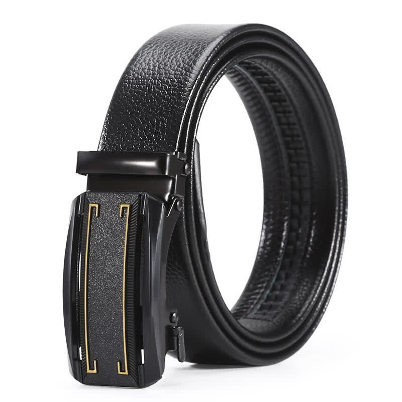 Men's Full Black Gold Line Automatic Buckle Leather Belt - Style #4 - 42 - image 7