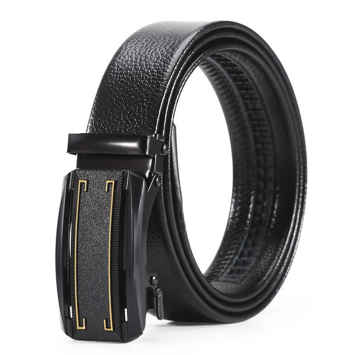 Men's Full Black Gold Line Automatic Buckle Leather Belt - Style #4 - 42 - image 7