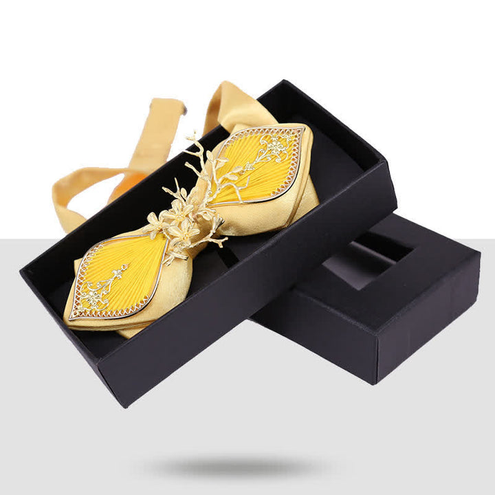 Men's Wedding Golden Floral Branch Bird Bow Tie - Yellow - image 2