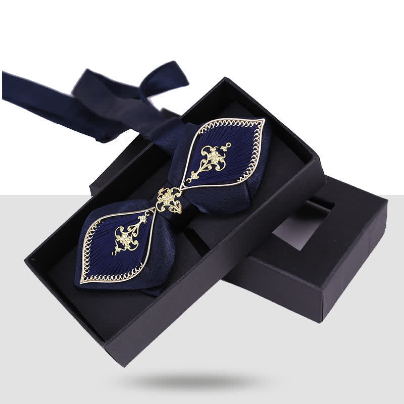 Men's Wedding Golden Floral Branch Bird Bow Tie - Navy - image 7