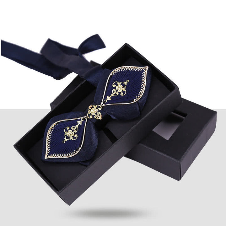 Men's Wedding Golden Floral Branch Bird Bow Tie - Navy - image 7