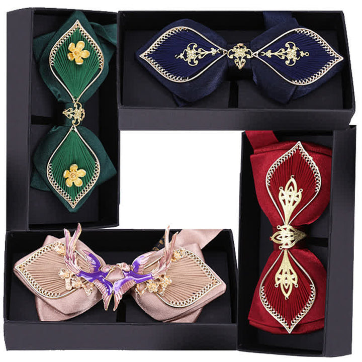 Men's Wedding Golden Floral Branch Bird Bow Tie - image 1