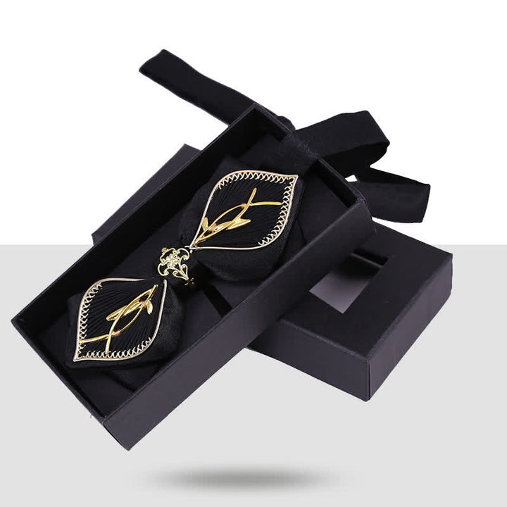 Men's Wedding Golden Floral Branch Bird Bow Tie - Black - image 4