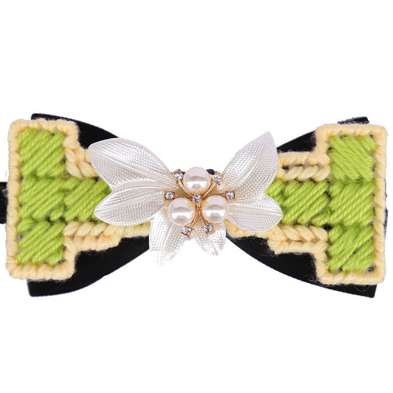 Men's Wool Weave Pearl Rinestone Flower Bow Tie - Light Green - image 0