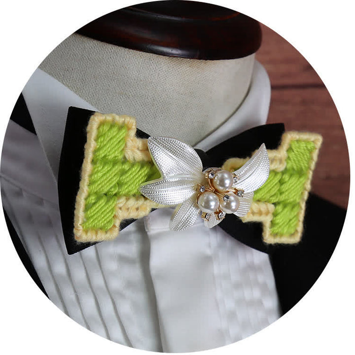 Men's Wool Weave Pearl Rinestone Flower Bow Tie - image 1