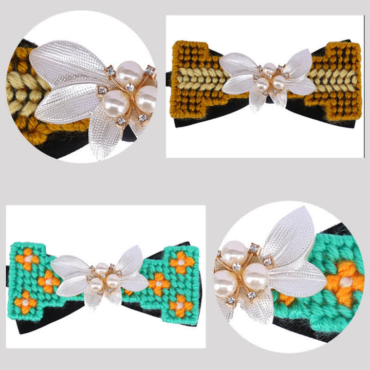 Men's Wool Weave Pearl Rinestone Flower Bow Tie - image 7