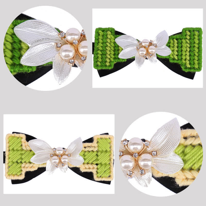 Men's Wool Weave Pearl Rinestone Flower Bow Tie - image 3