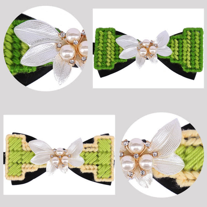 Men's Wool Weave Pearl Rinestone Flower Bow Tie - image 3