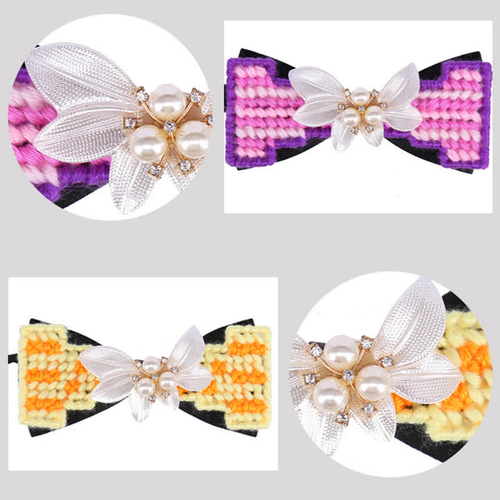 Men's Wool Weave Pearl Rinestone Flower Bow Tie - image 10