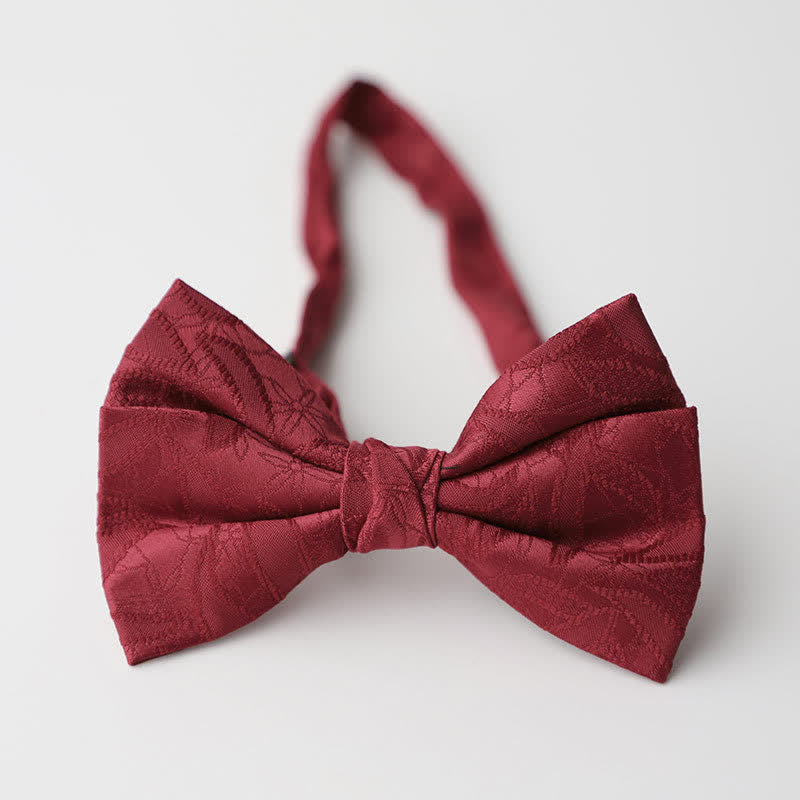 Men's Vintage Novelty Leaves Pattern Bow Tie - Red - image 5