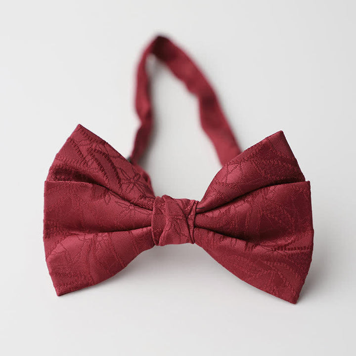 Men's Vintage Novelty Leaves Pattern Bow Tie - Red - image 5