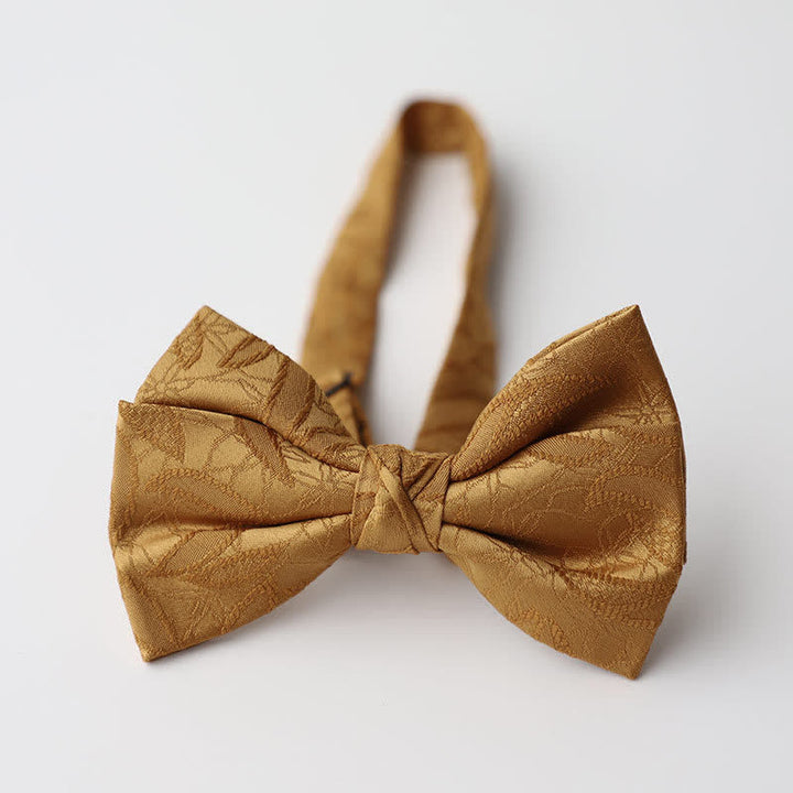 Men's Vintage Novelty Leaves Pattern Bow Tie - Yellow - image 8