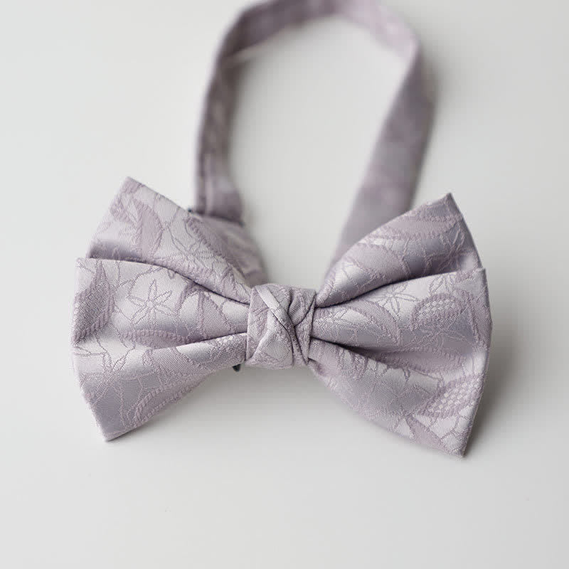 Men's Vintage Novelty Leaves Pattern Bow Tie - Gray - image 9
