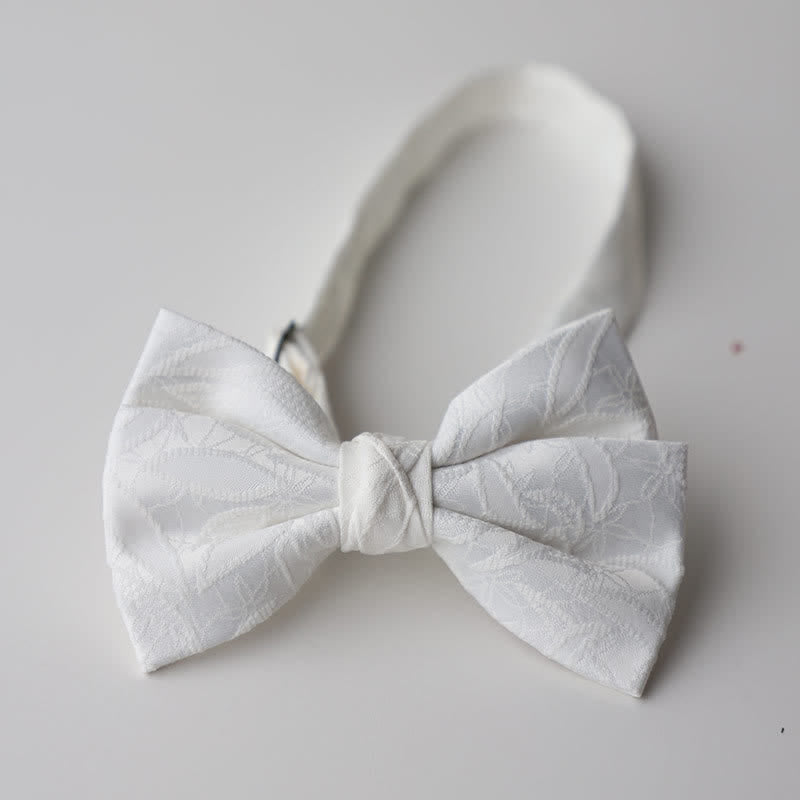Men's Vintage Novelty Leaves Pattern Bow Tie - White - image 10